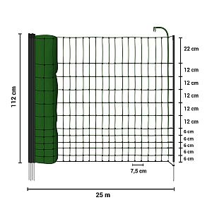 Elektrická síť STANDARD pro drůbež, slepice a kuřata, výška 112 cm, délka 25 m, 1 hrot