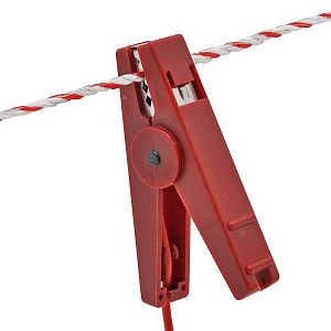 Propojovací červený kabel s krokosvorkou, očko 8 mm, délka 100 cm