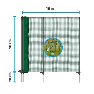 Univerzální zelená ohradníková síť, nevodivá FIX, délka 15 m, výška 90 cm