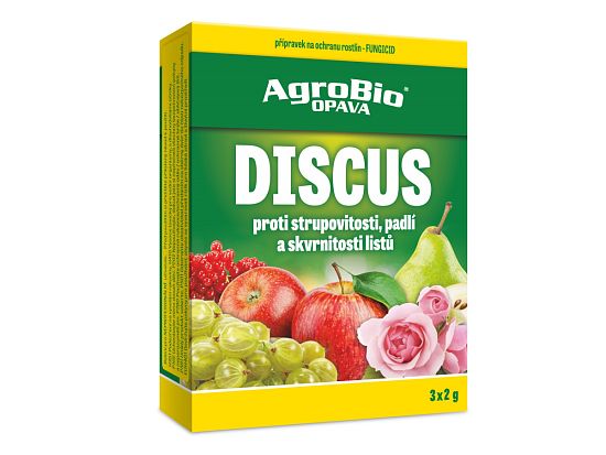 Postřik proti padlí, skvrnitosti a strupovitosti jabloní, hrušní a dalších rostlin Discus 3 × 2 g