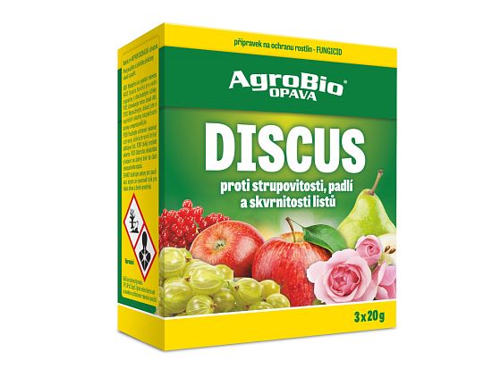 Postřik proti padlí, skvrnitosti a strupovitosti jabloní, hrušní a dalších rostlin Discus 3 × 20 g