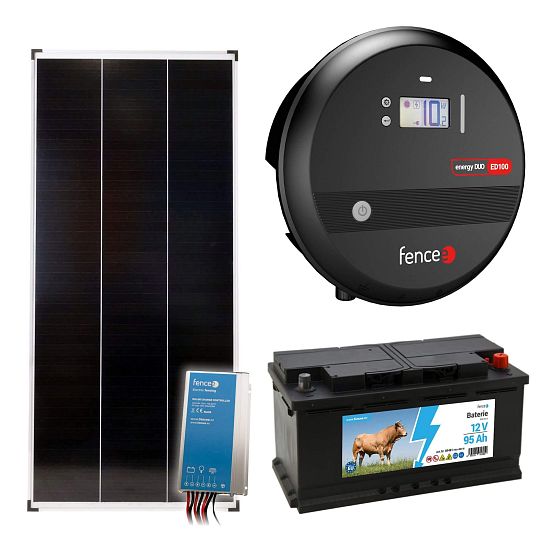 Sada solární elektrický ohradník s výkonem 10J, solární panel 200 W, regulátor a 12V baterie 95 Ah