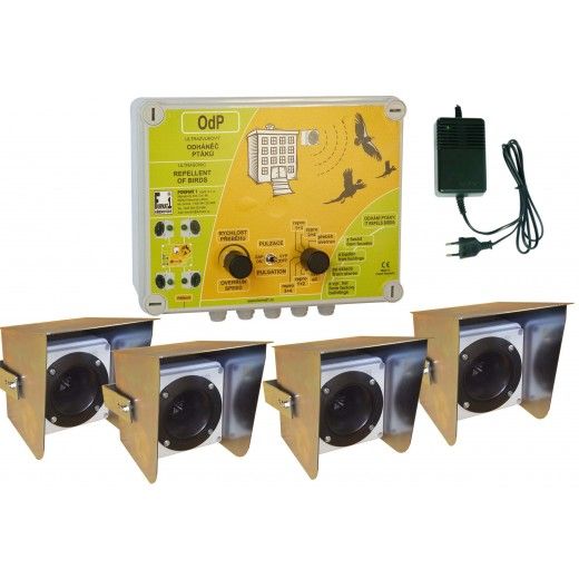 Ultrazvukový plašič na ptáky OdP se čtyřmi reproduktory s kryty
