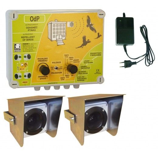 Ultrazvukový plašič ptáků OdP se dvěma reproduktory s kryty